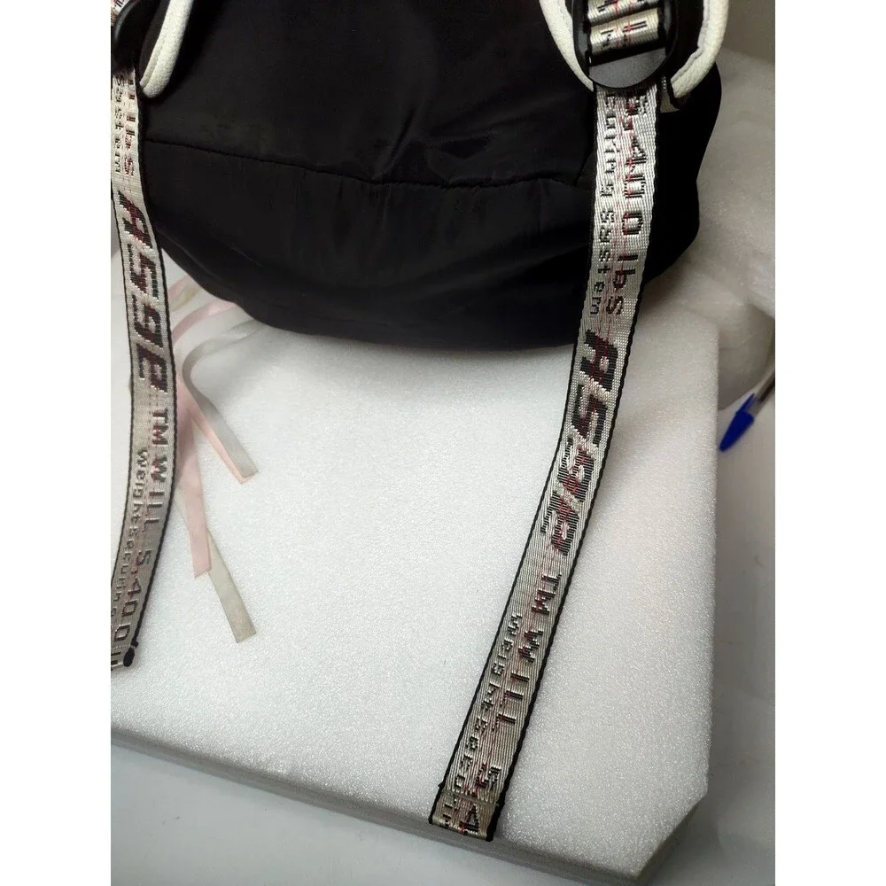 ASGE Black &White Nylon Backpack Drawstring Flap School Travel Laptop Bag 18